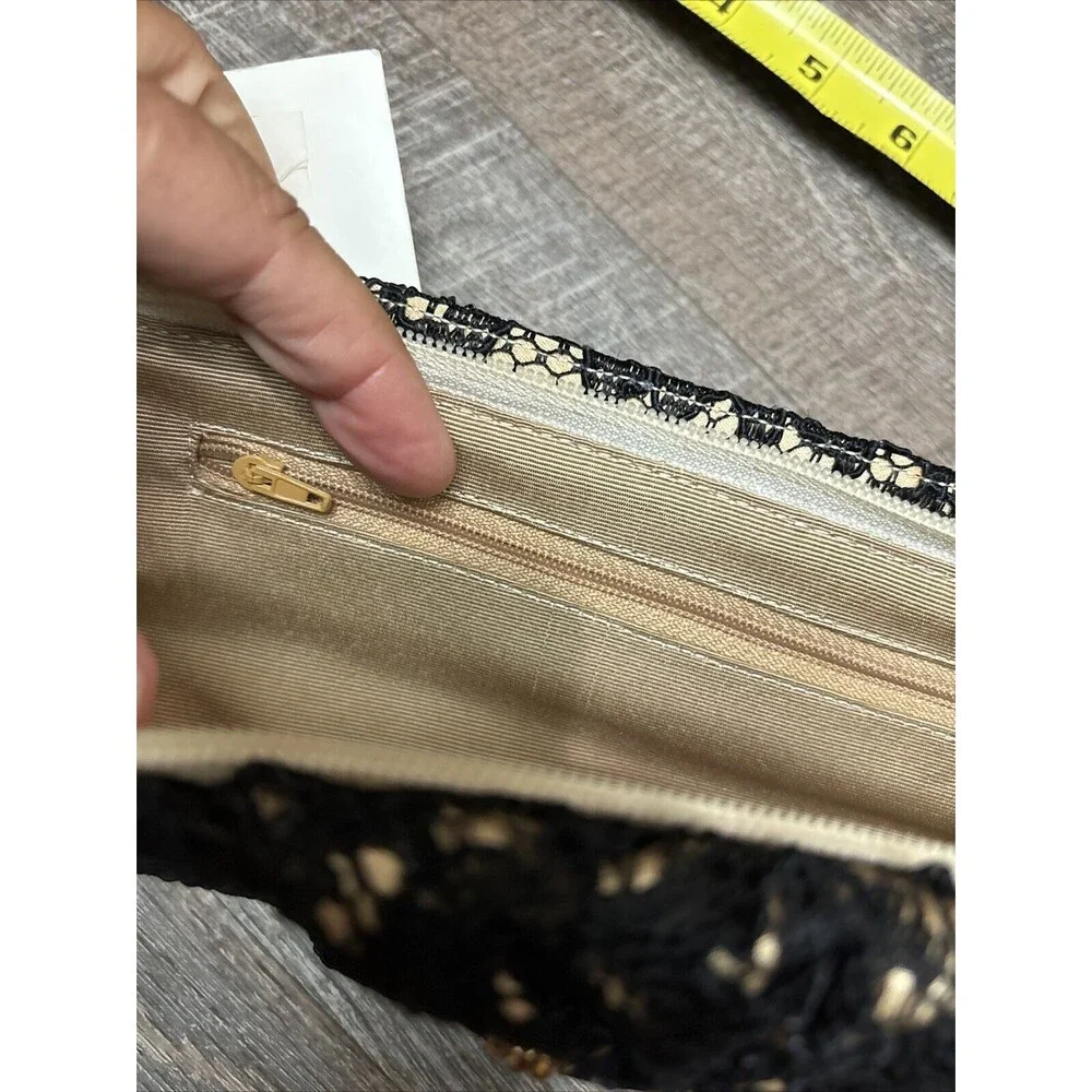 Aspects New York Lisette Black Lace Clutch Purse Zip Lined NEW Rhinestones